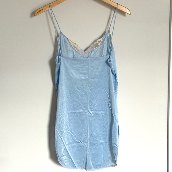 Vintage 80s Light Baby Blue Satin Lace Nightgown Lingerie Mini Slip Dress - Picture 2 of 7